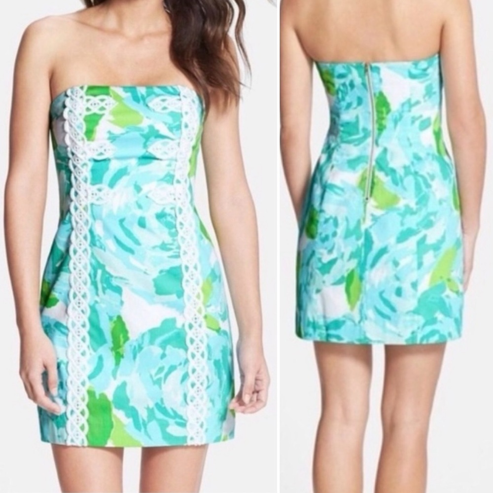 Lilly Pulitzer Tansy Strapless Dress Poolside Blue First Impressions Size 2